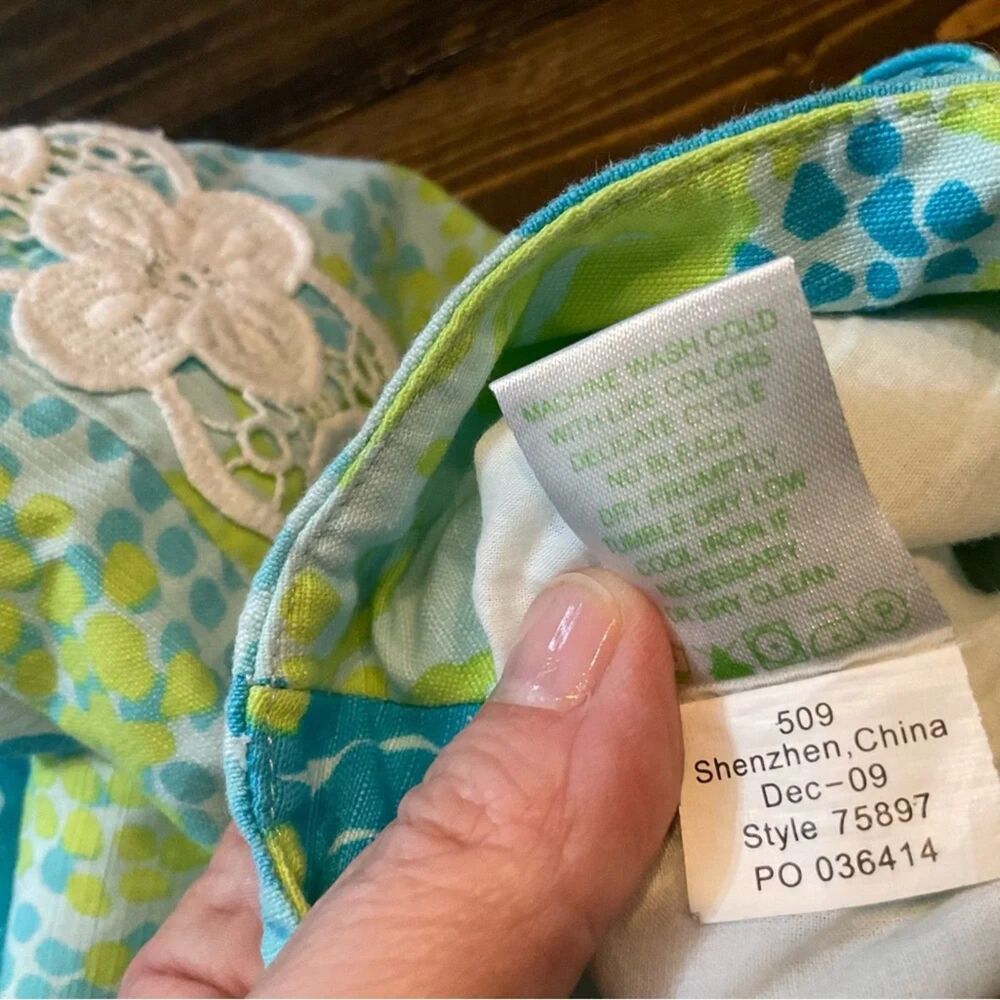 Lilly Pulitzer Floral Mini Skirt Cotton Blue Green White Lace Trim 2 - Picture 11 of 11